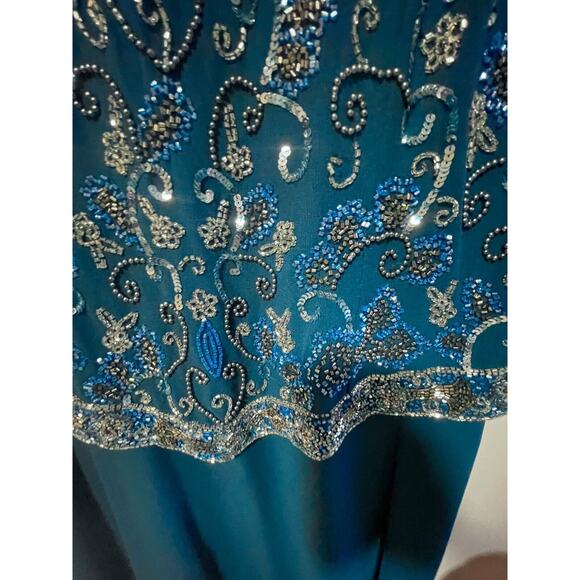 Beaded Gown Blue With Scarf Size Large Vintage - Picture 13 of 16